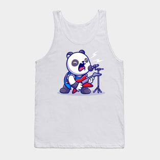 Cute Panda Rocker With Guitar Cartoon Tank Top